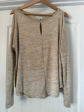Lucky Brand Beige Marled Long-Sleeve Top with Front Keyhole